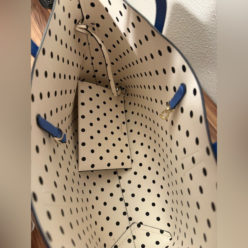 KATE SPADE BLUE TOTE POLKADOT INSIDE - Picture 4 of 6